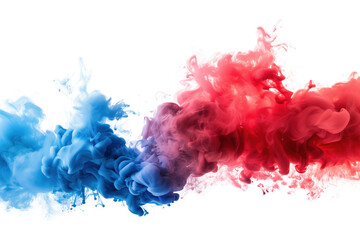 Color paint splashes smoke cloud Red and Blue isolated on transparent background 