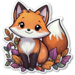 Poster - Cute Cartoon Fox with Autumn Leaves Illustration