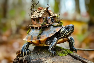 Sticker - A turtle with a small house on top of it's head