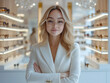 © zphoto83 - A confident young woman stands in a stylish eyewear store surrounded by displays of fashionable glasses