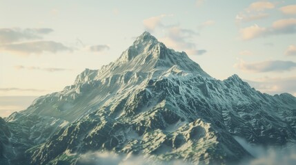 Wall Mural - Majestic peak against a dawn sky, with clouds partially obscuring the sun.