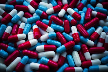 Sticker - Pill Capsules Spilling from a Bottle on a Reflective Surface in a Laboratory