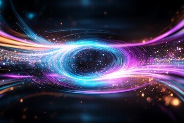 Wall Mural - a vibrant swirl of colorful lights and particles, creating a dynamic abstract composition on a dark 