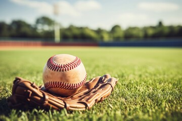 Sticker - Baseball glove baseball grass sports.