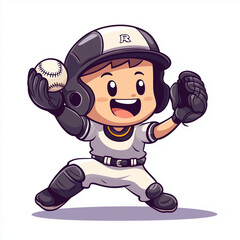 Wall Mural - Adorable Cartoon Baseball Catcher Vector Art - Great for Book Publishing, News Media, and T-Shirt Design