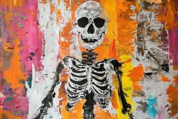 Poster - Halloween Skeleton art painting representation.