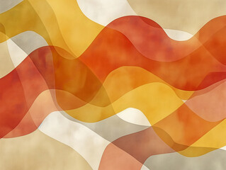 Wall Mural - The image is a colorful abstract painting with orange and yellow waves. The waves are painted in a way that they seem to be moving and flowing, creating a sense of motion and energy