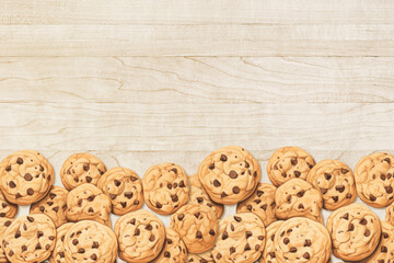 Poster - Chocolate chip cookies border background, digital paint illustration