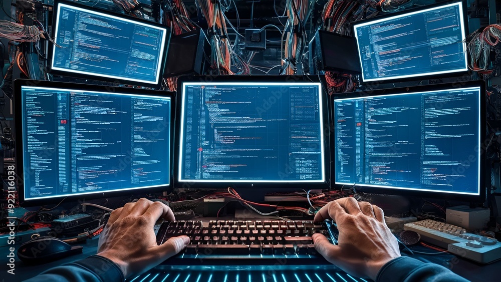 x image of a computer, a hacker advance technology digital room. Stock ...