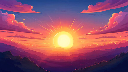 Poster - Cartoon sun rising and setting
