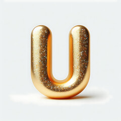 Gold alphabet U with a solid white background.