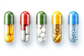 Sticker - Colorful Pharmaceutical Capsules in Various Forms and Arrangements