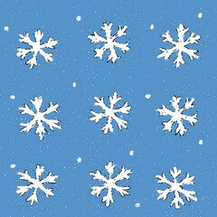 Wall Mural - Hand Drawn Snowflakes on Blue Background