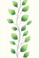 Poster - Watercolor Painting of Green Leaves on a Branch