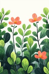 Poster - Watercolor Illustration of Pink Flowers and Green Leaves