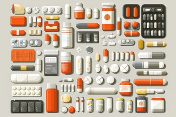 Poster - An organized collection of various pills tablets and capsules laid out in a grid pattern on a white background symbolizing order and precision in modern pharmaceutical practices