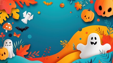 Wall Mural - High-resolution vector of an abstract cute Halloween keynote background with charming elements and bright colors, playful and artistic design 