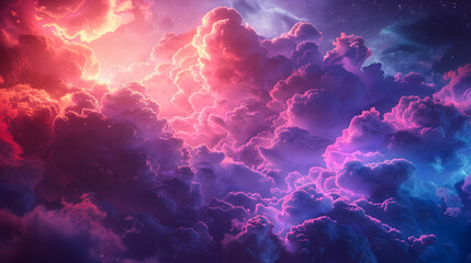 Wall Mural - 3d render, abstract fantasy background of colorful sky with neon clouds