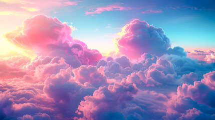 Wall Mural - 3d render, abstract fantasy background of colorful sky with neon clouds