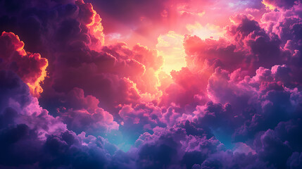 Wall Mural - 3d render, abstract fantasy background of colorful sky with neon clouds