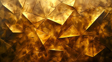 Wall Mural - Gold Facets, Angular surfaces of reflective gold, a study in luxury and modern design, with each pane capturing light and shadow in a dance of opulence