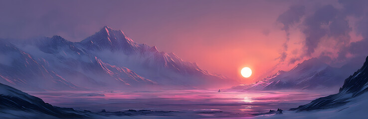 Wall Mural - the sun rising over mountains, soft purple light