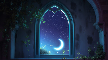 Wall Mural - beautiful view of the huge moon in the windows of the fort