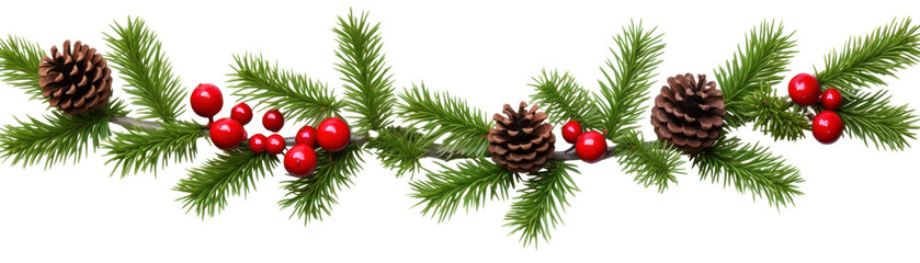 Wall Mural - festive christmas garland with pinecones and red berries on green pine branches, perfect for holiday