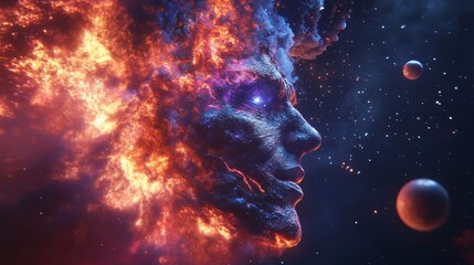Poster - An image depicting a smoke frame swirling around a celestial body, showing the vastness and mystery of our universe.
