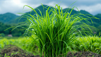 lemon grass plant / plantation of lemon grass tree growing on the garden for food and tea herb