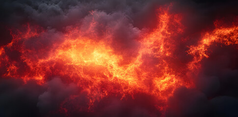 Sticker - Fire background with space for design. Toned fiery red sky with flame effect.