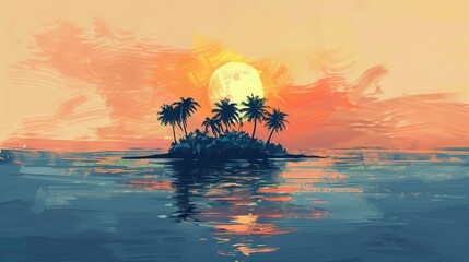 Sticker - Sunset over Tropical Island