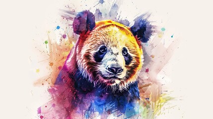 Poster - Colorful Panda Watercolor Painting