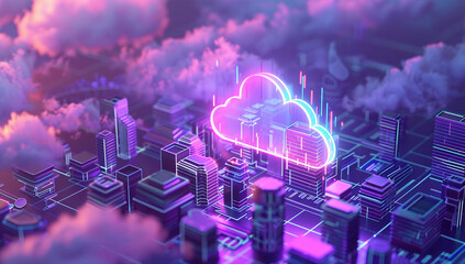 Wall Mural - floating, glowing neon clouds