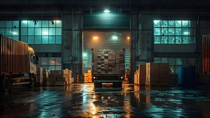 Truck Unloading Cargo in a Warehouse. Generated AI