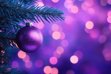 Wall Mural - sparkling purple christmas ornament on festive background