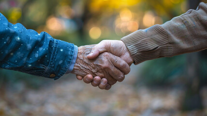 Wall Mural - old and young shaking hands