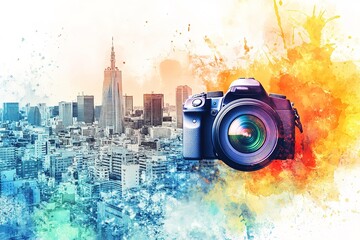 World Photography Day with World Map Background, photographer taking photo. World Photography Day social media banner and instagram banner post design