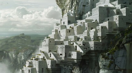 Wall Mural - A White City Built into a Mountainside