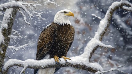 Wall Mural - bald eagle in the snow