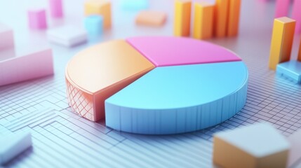 Poster - A detailed shot of a 3D pie chart with segmented sections and labels, displaying data in a visually engaging and three-dimensional format.