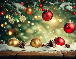 Wall Mural - christmas tree with baubles and blurred shiny lights