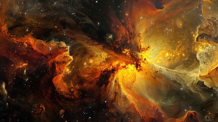 Wall Mural - stunning view of a vibrant cosmic nebula, showcasing a blend of fiery oranges and deep black space, 