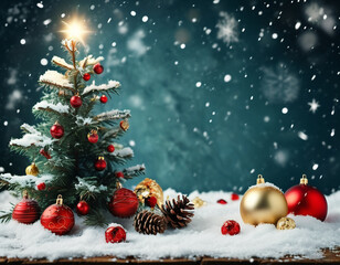 Wall Mural - christmas tree with baubles and blurred shiny lights