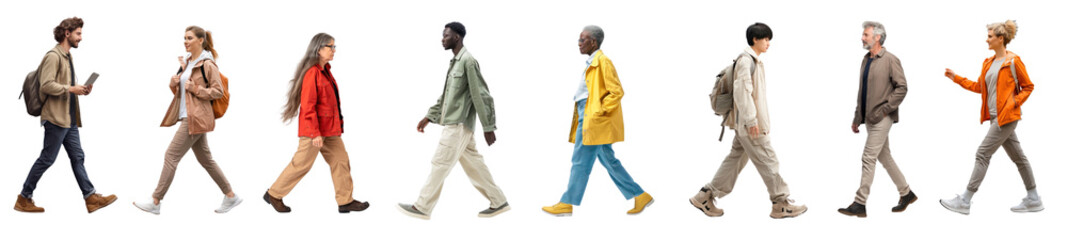 Wall Mural - Diverse people walking png cut out element set