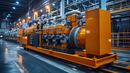 A large industrial generator engine, with its heavy-duty construction and cooling systems, representing the power generation capabilities for large-scale operations.