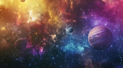 Wall Mural - vibrant galaxy scene featuring colorful nebulas, stars, and planets. perfect for cosmic, sci-fi, and
