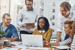 © BestLens/peopleimages.com - Smile, people and meeting with laptop in office for project research, brainstorming and information of proposal. Staff, digital and opinion for finance budget, kpi report and investment development