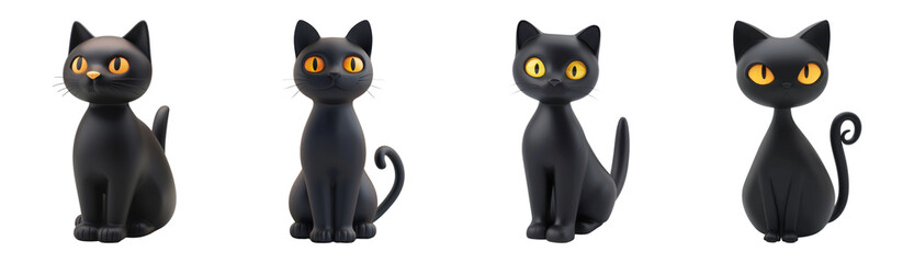 3D black cat png cut out element set