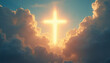 © Mr.Pancho Store - An ethereal vision of the light of Jesus combined with a glowing cross in the clouds, symbolizing divine protection and heavenly grace.